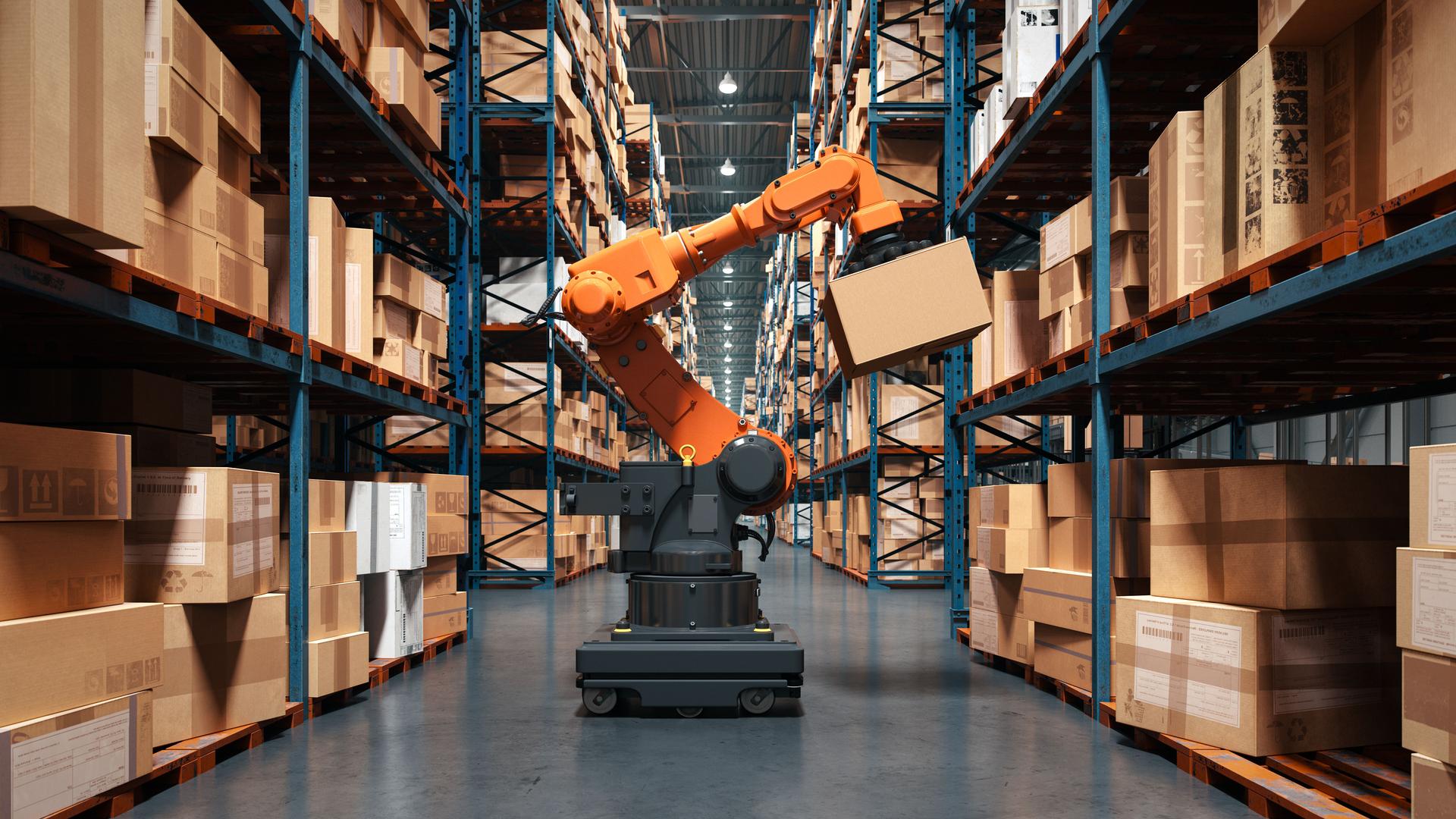 Robotic Arm Operating in a Modern Logistics Warehouse